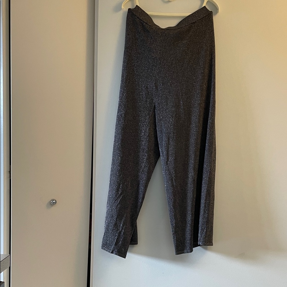 Tahari Black/Silver Shimmer Wide Leg Pants
